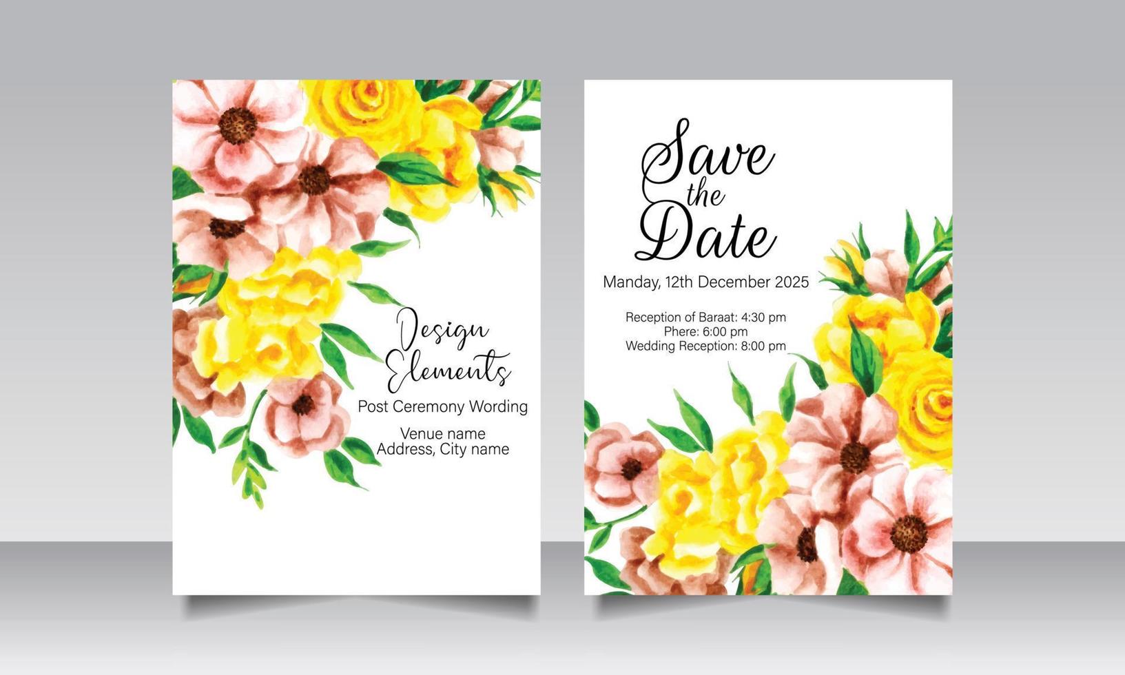 Beautiful floral wedding invitation card template vector