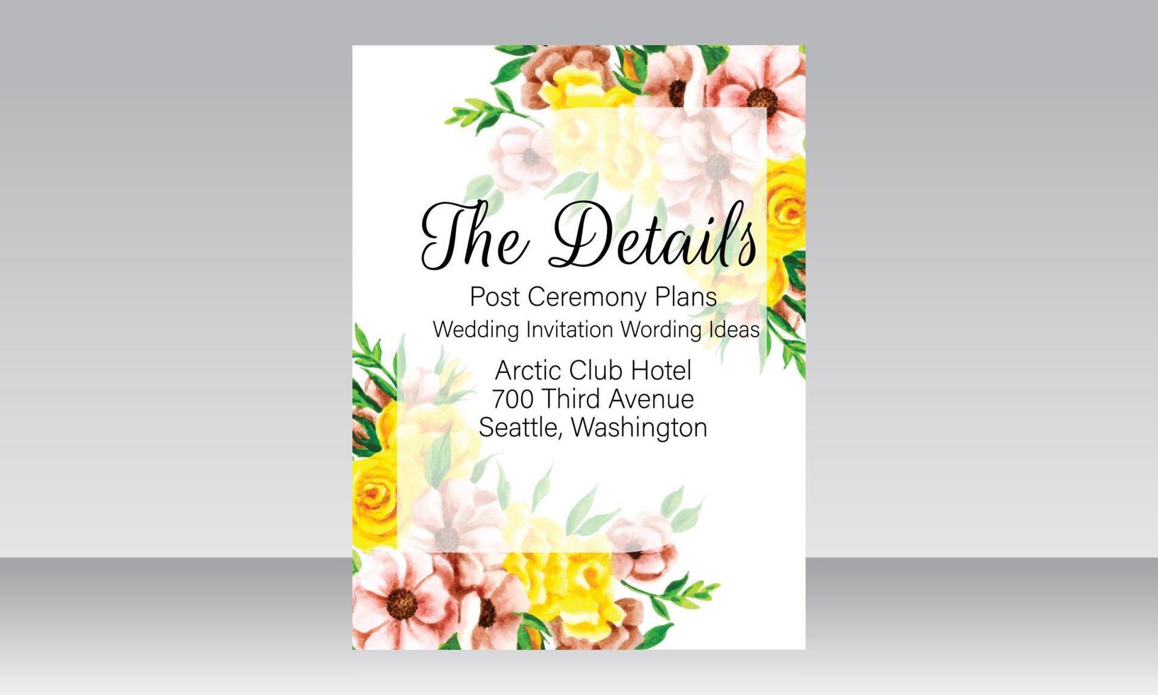 Beautiful hand drawing wedding invitation floral design vector