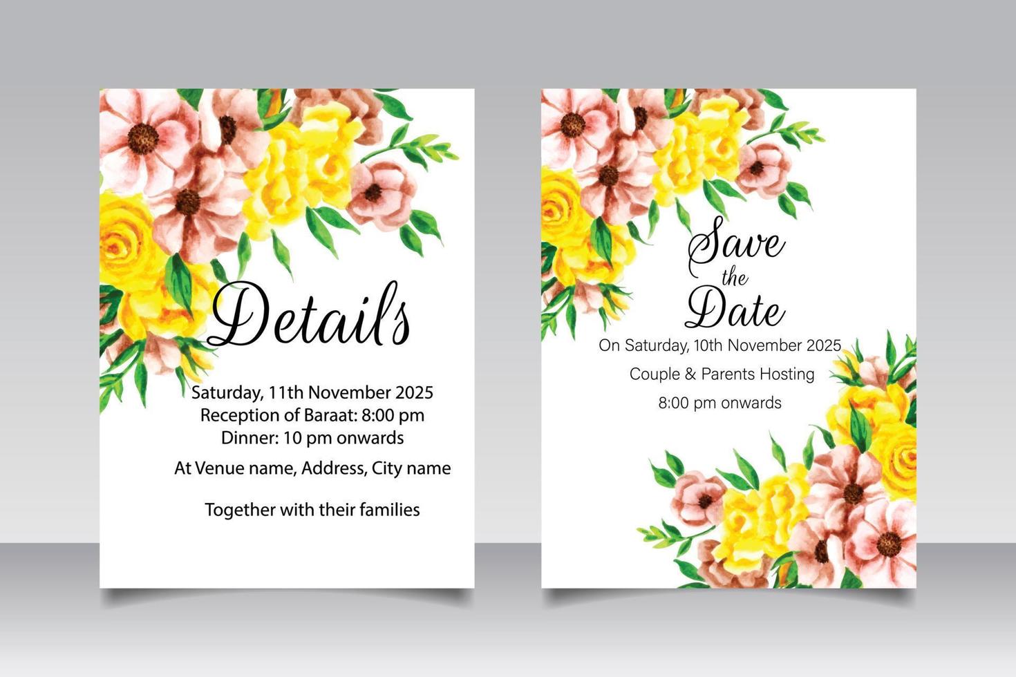 elegante dibujo a mano invitación de boda diseño floral vector