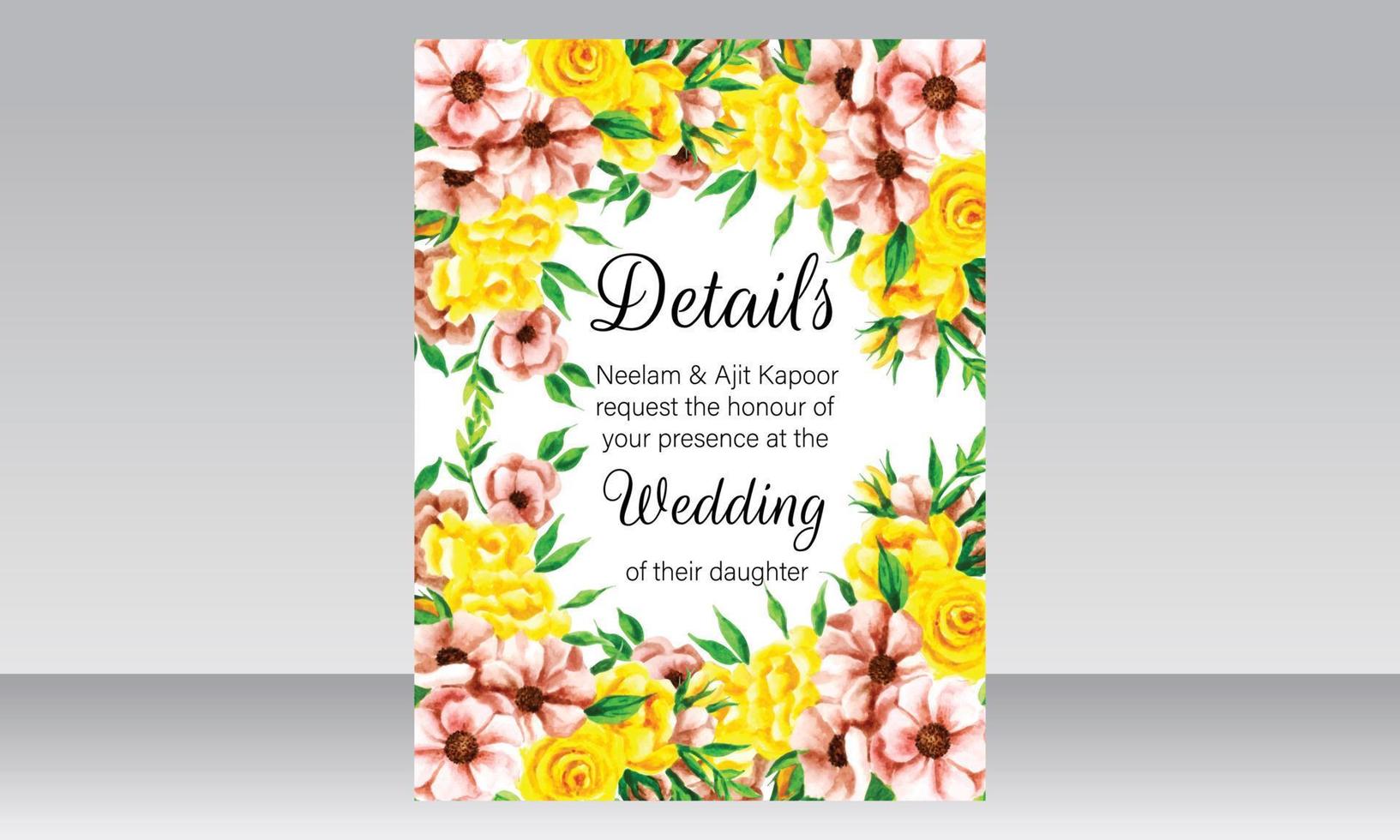 Beautiful hand drawing wedding invitation floral design vector