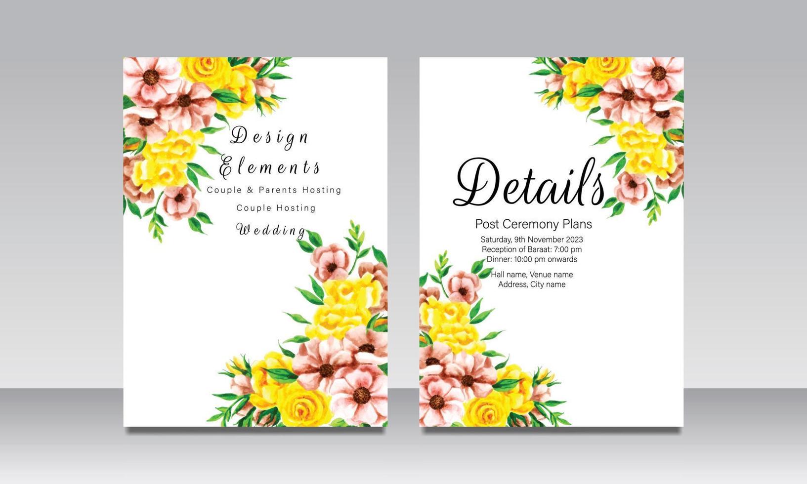 Elegant hand drawing wedding invitation floral design vector