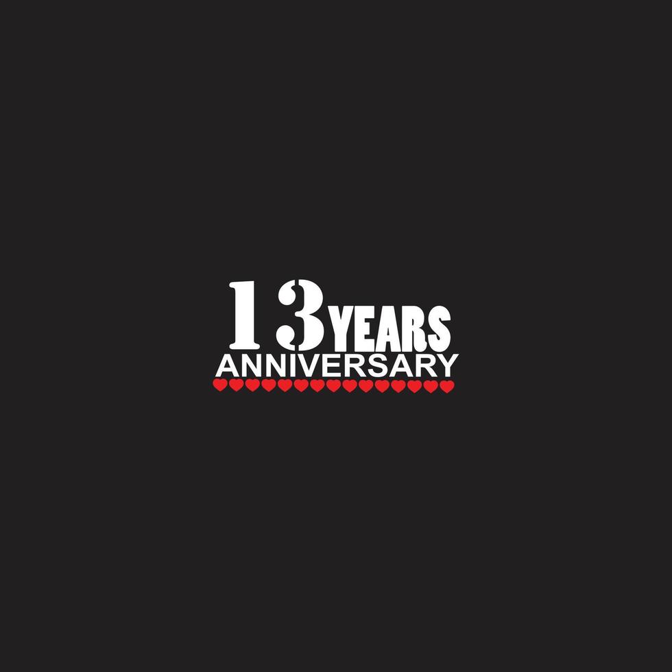 logotipo de celebración de aniversario de 13 años, letras a mano, signo de 13 años, tarjeta de felicitación vector