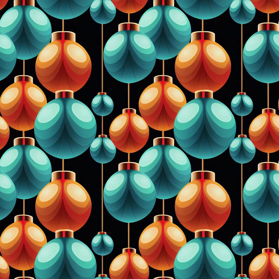 d illustration. Seamless pattern of 70s retro Christmas globes. photo