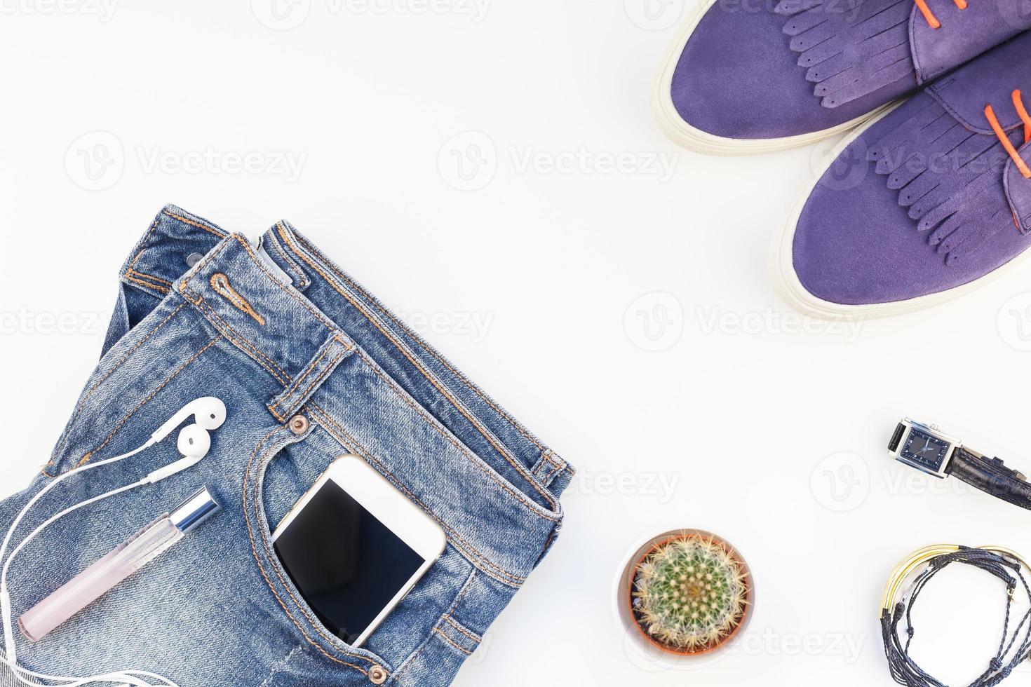 Overhead view of woman casual outfit photo