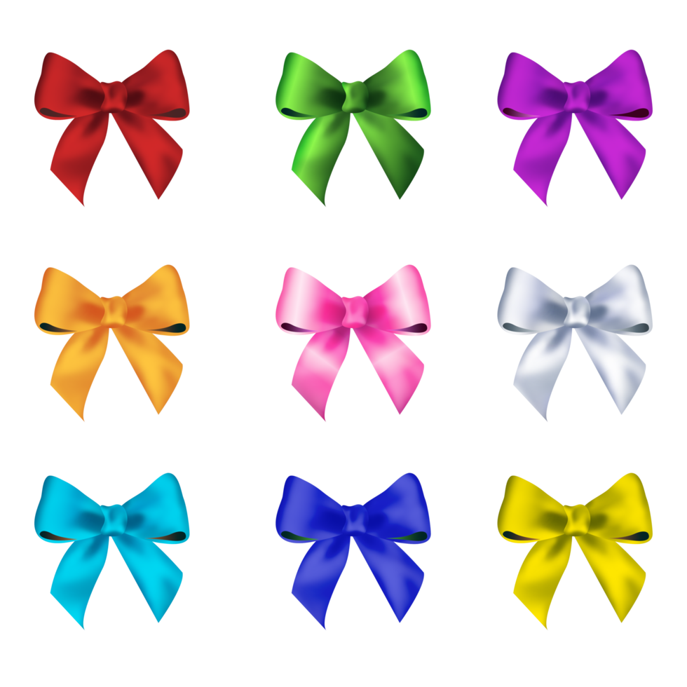 Colorful  bows 3d Set of decoration on transparent background png