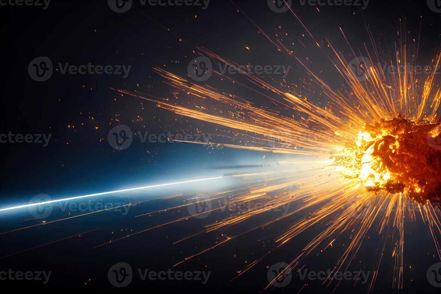 Ilustración 3D de una explosión en el espacio. asteroide, accidente, guerra, explosión, planeta, luna. foto