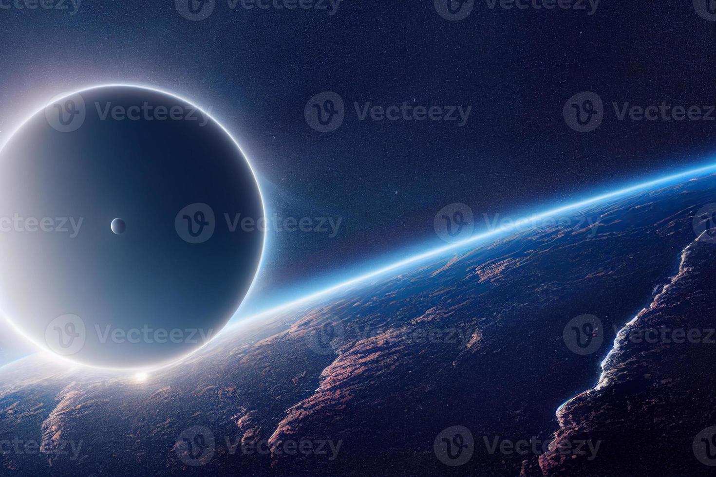 3d rendering of an Earth like planet with moon in space. Sci- fi, futuristic, technology, astronomy,  geology photo