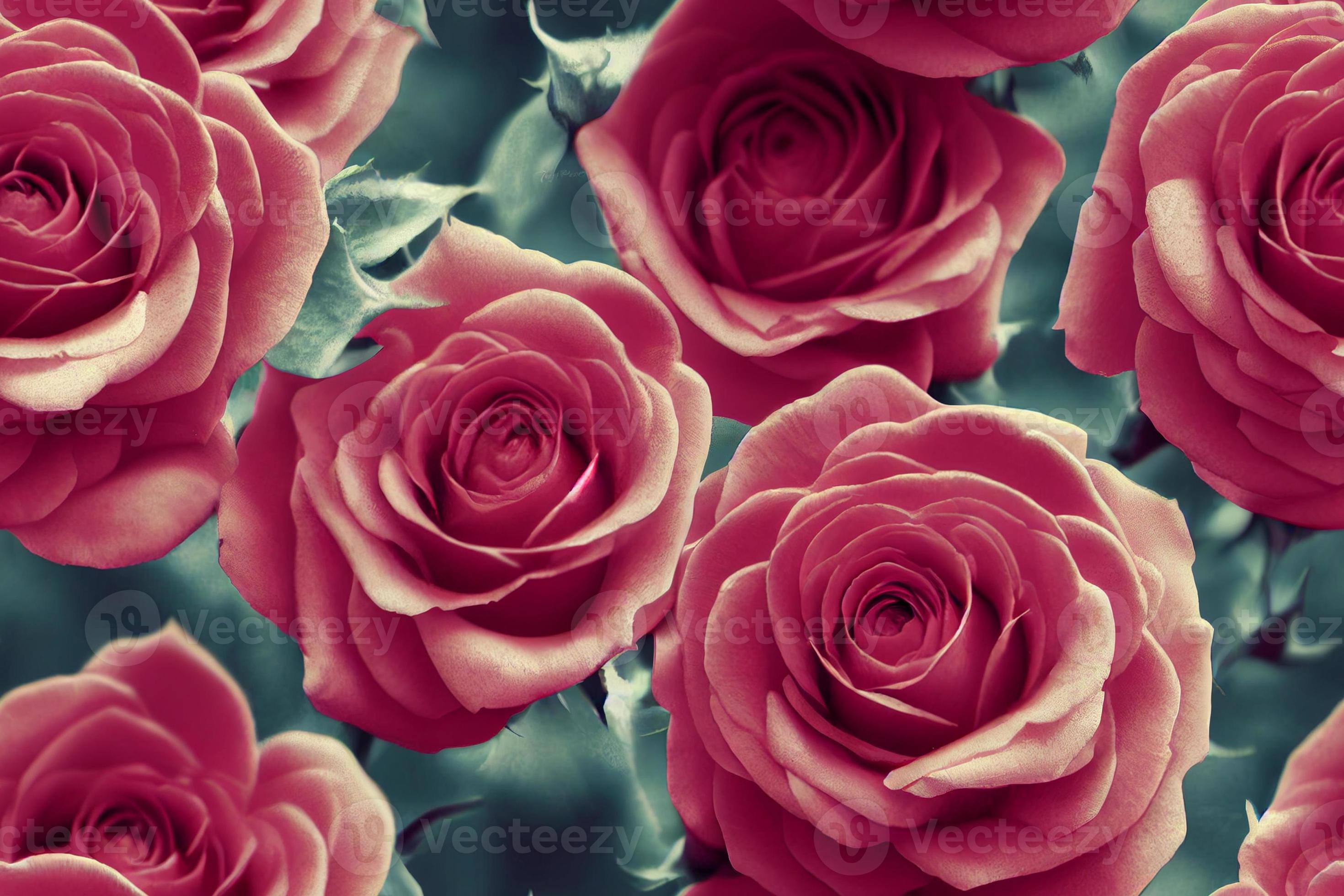 Seamless pattern of red roses. Romantic floral repeatable background
