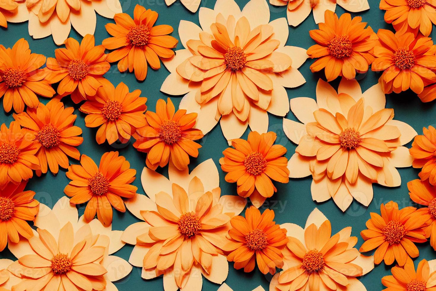 Seamless pattern. Marigold flowers pattern 3d illustration. Repeatable background, backdrop, wallpaper. photo