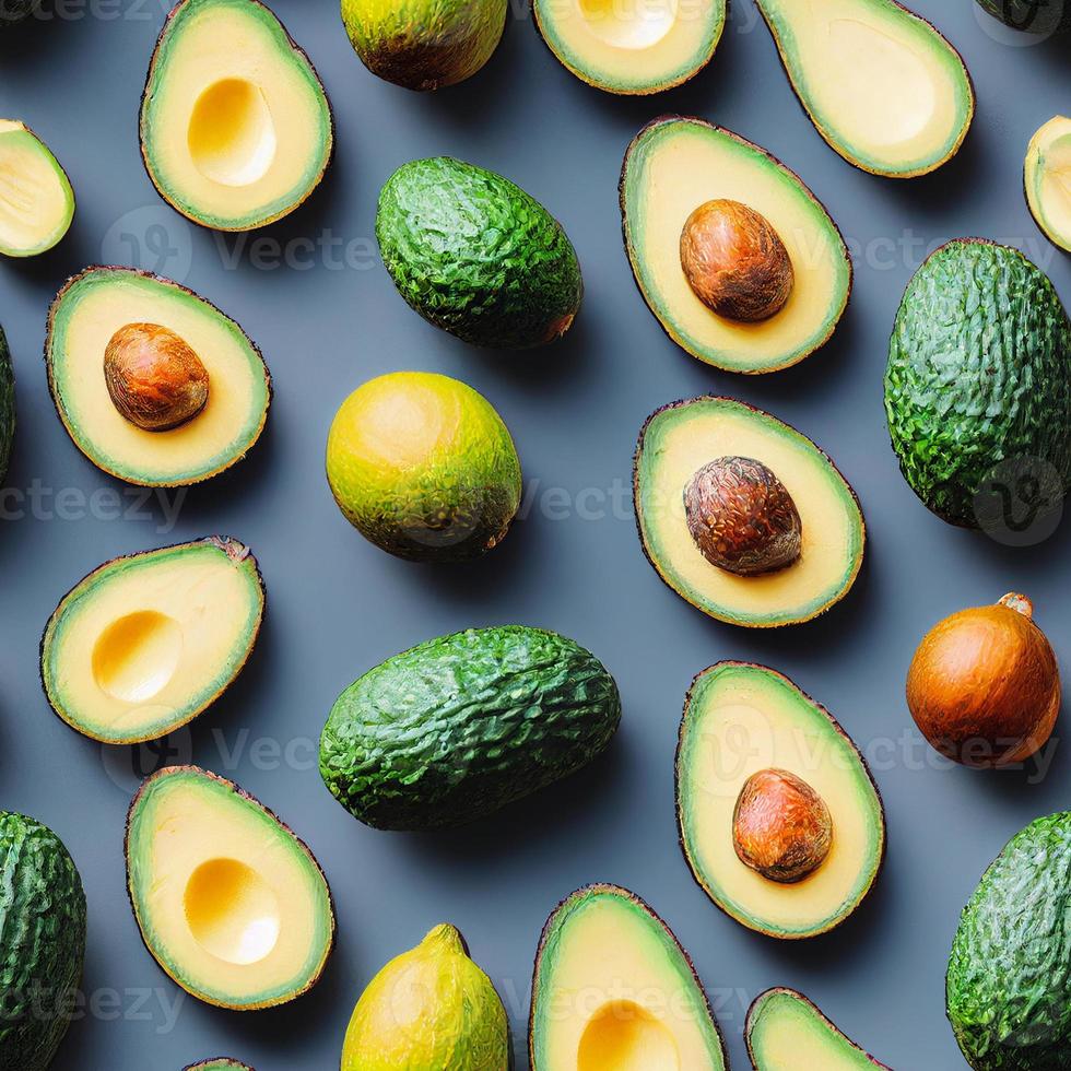 Seamless pattern of avocados. Guacamole wallpaper, background, backdrop. 3d illustration. photo