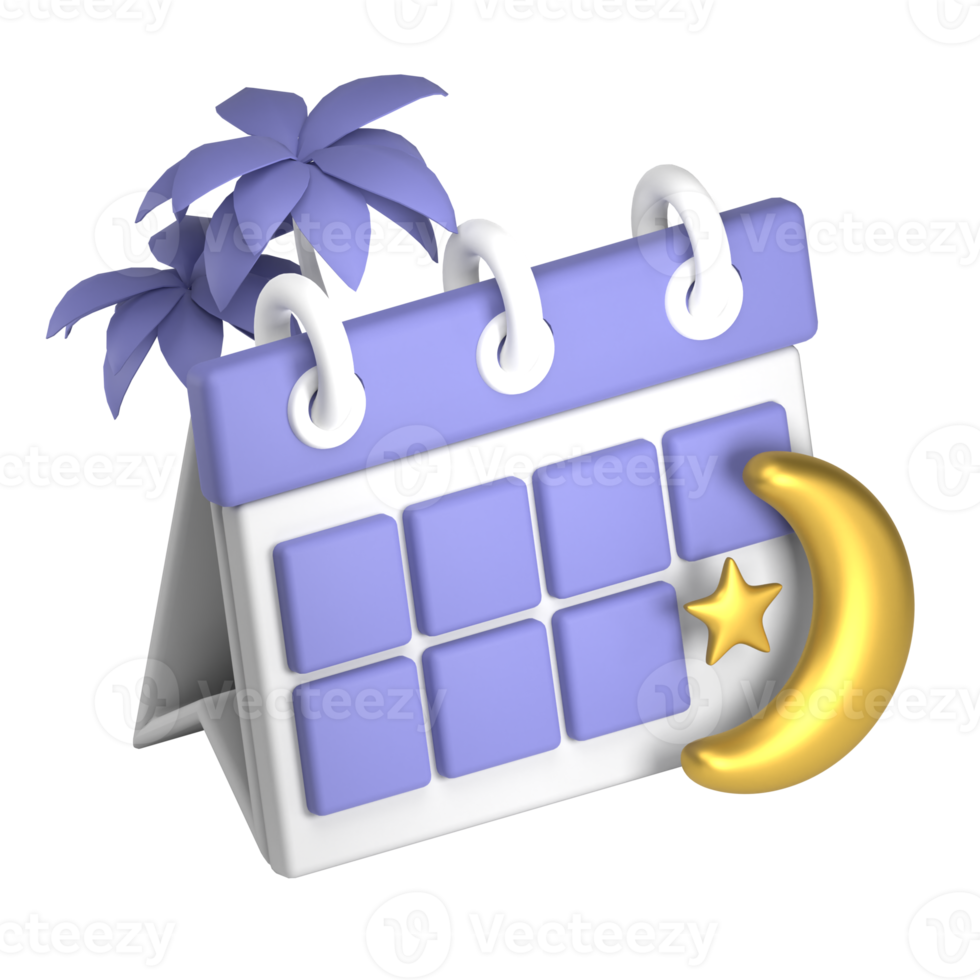 icono azul del calendario musulmán 3d png