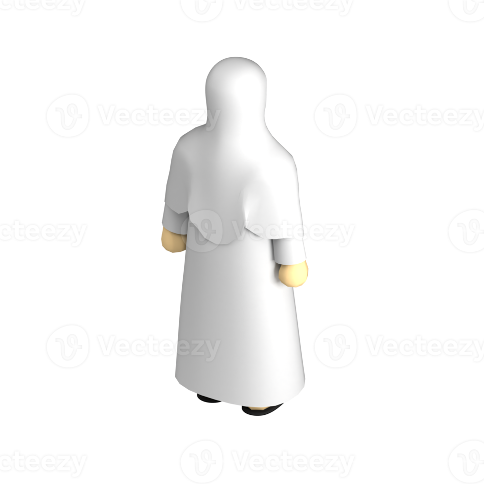 female hijab muslim back view 3d icon png