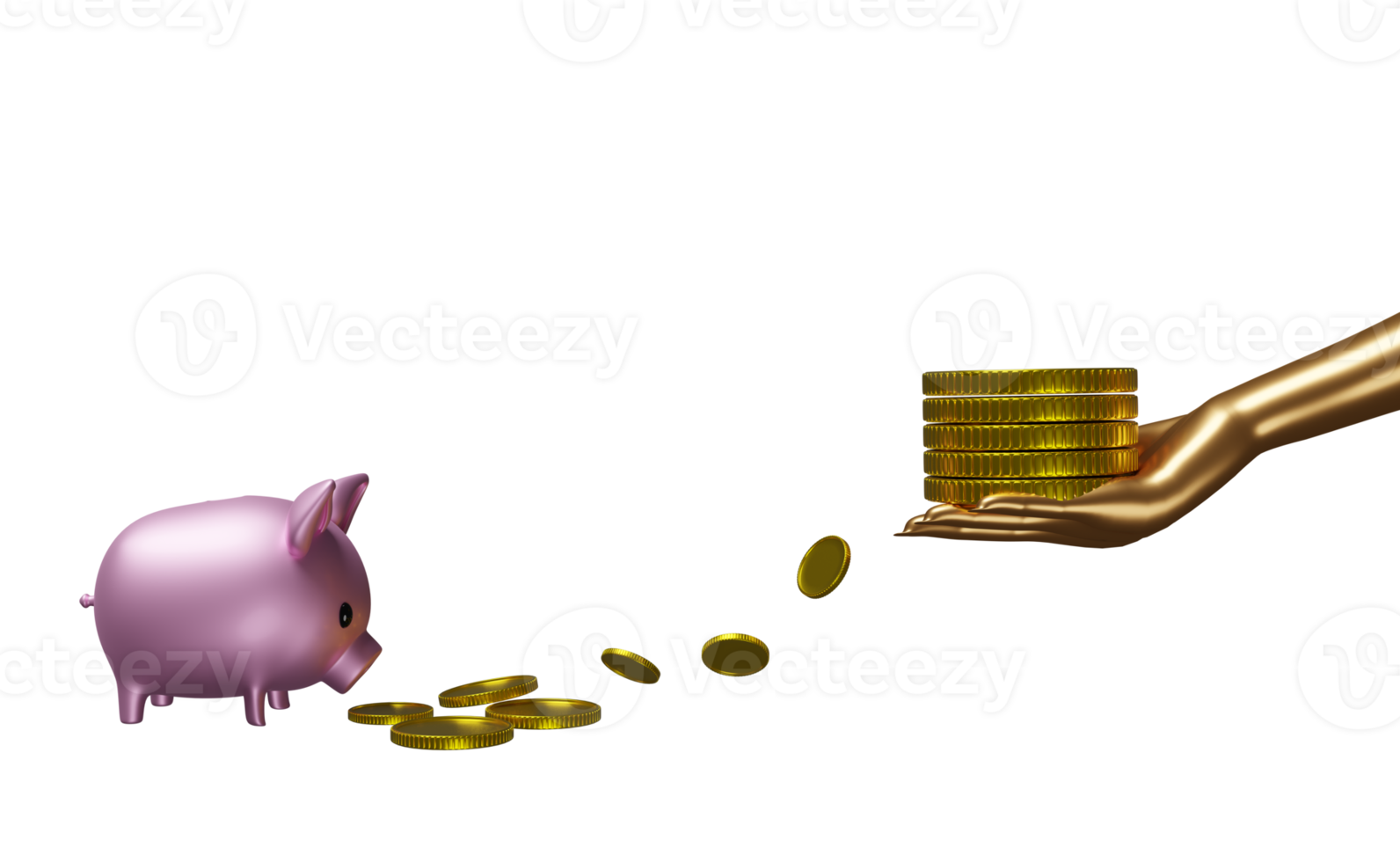 varkentje bank met handen Holding goud munten geld geïsoleerd .maken geld concept, 3d illustratie of 3d geven png