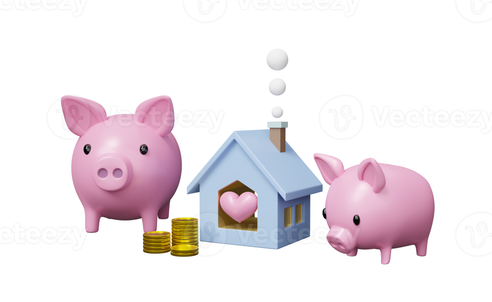 varkentje bank familie met goud munten geld, besparing geld concept, 3d illustratie of 3d geven png