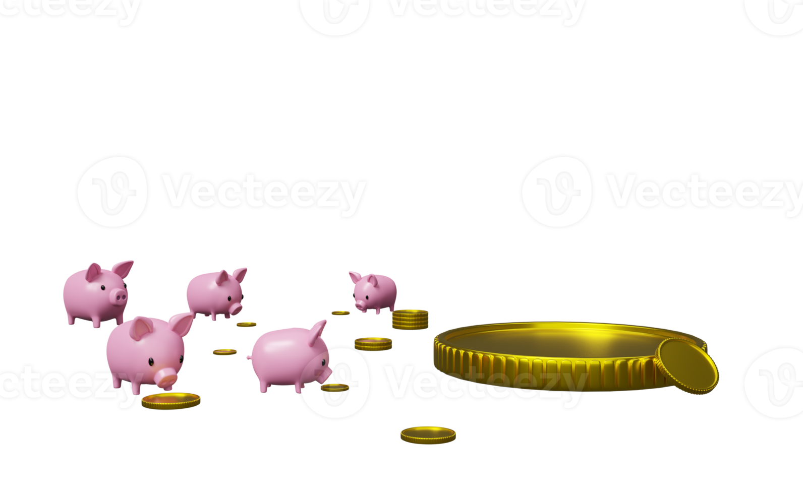 piggy bank with gold coins money. make money Concept, 3d illustration or 3d render png