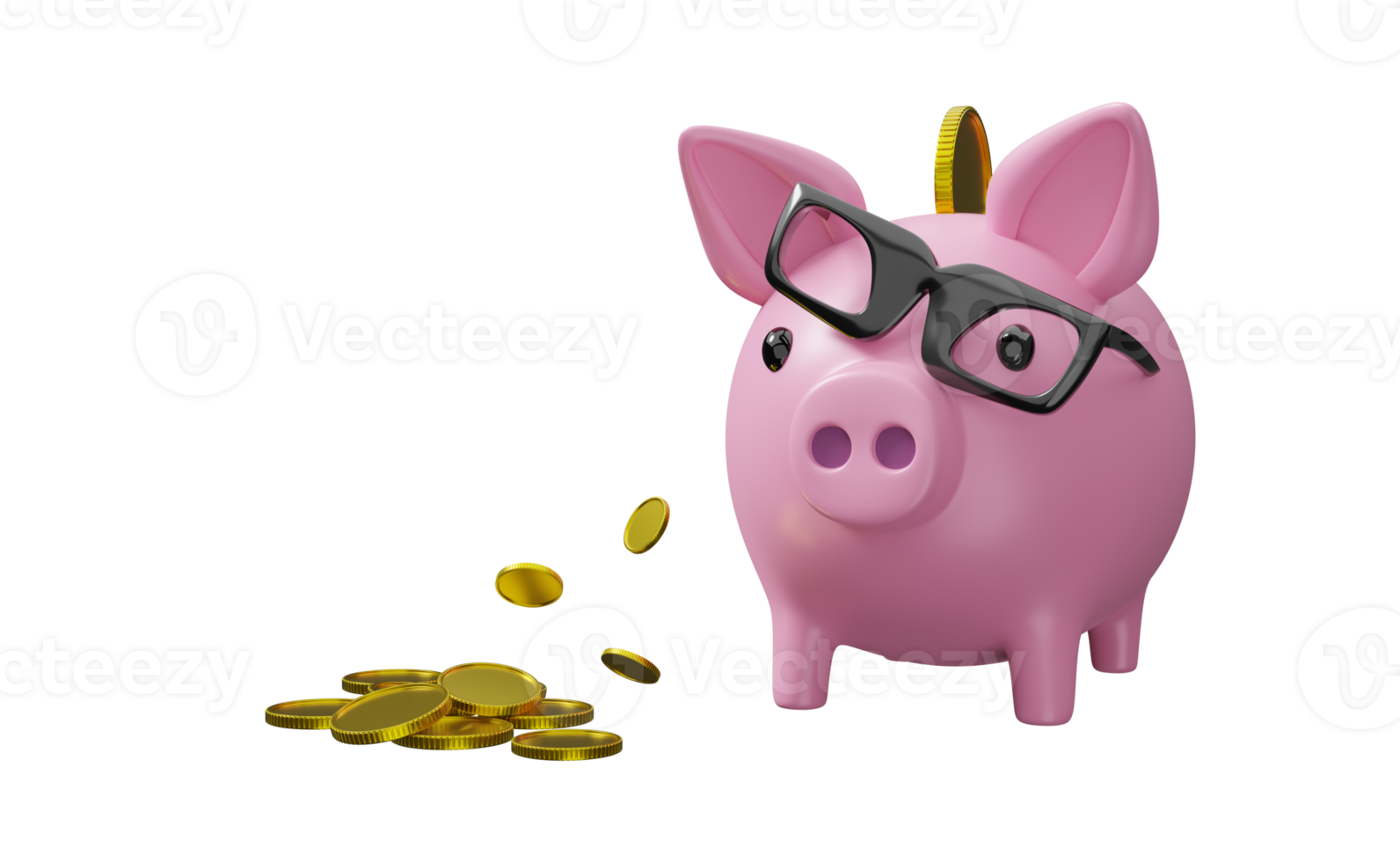 piggy bank and glasses with gold coins money. saving money Concept, 3d illustration or 3d render png