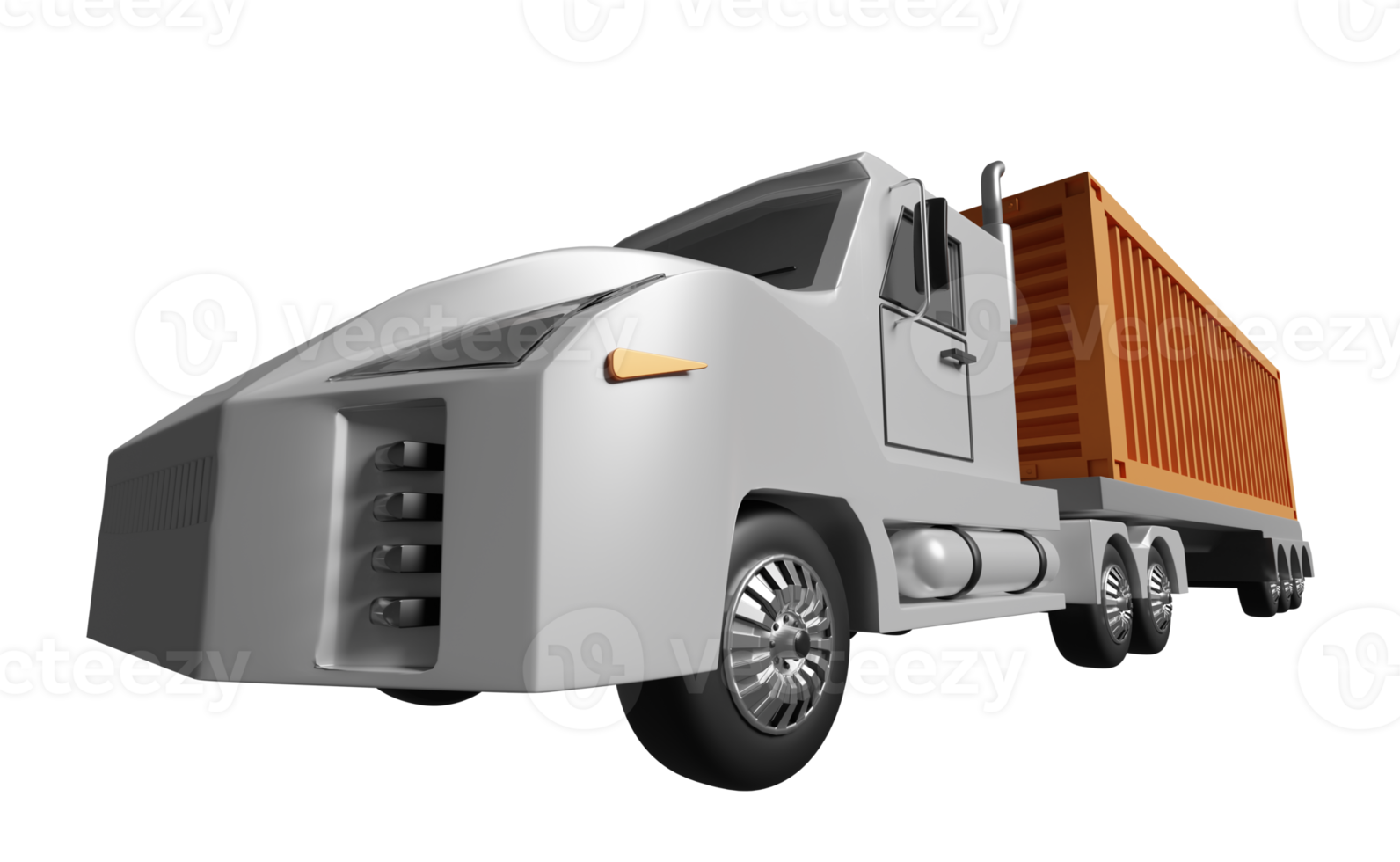 White tractor and orange trailer or semi truck with container isolated. 3d illustration or 3d render png