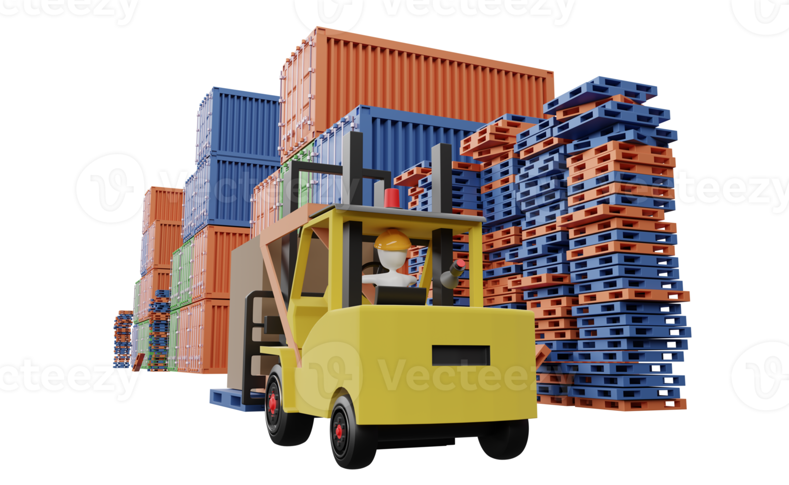 stok Mens met Verzending houder voor importeren exporteren en heftruck en goederen en pallet ,logistiek onderhoud concept geïsoleerd. 3d illustratie of 3d geven png