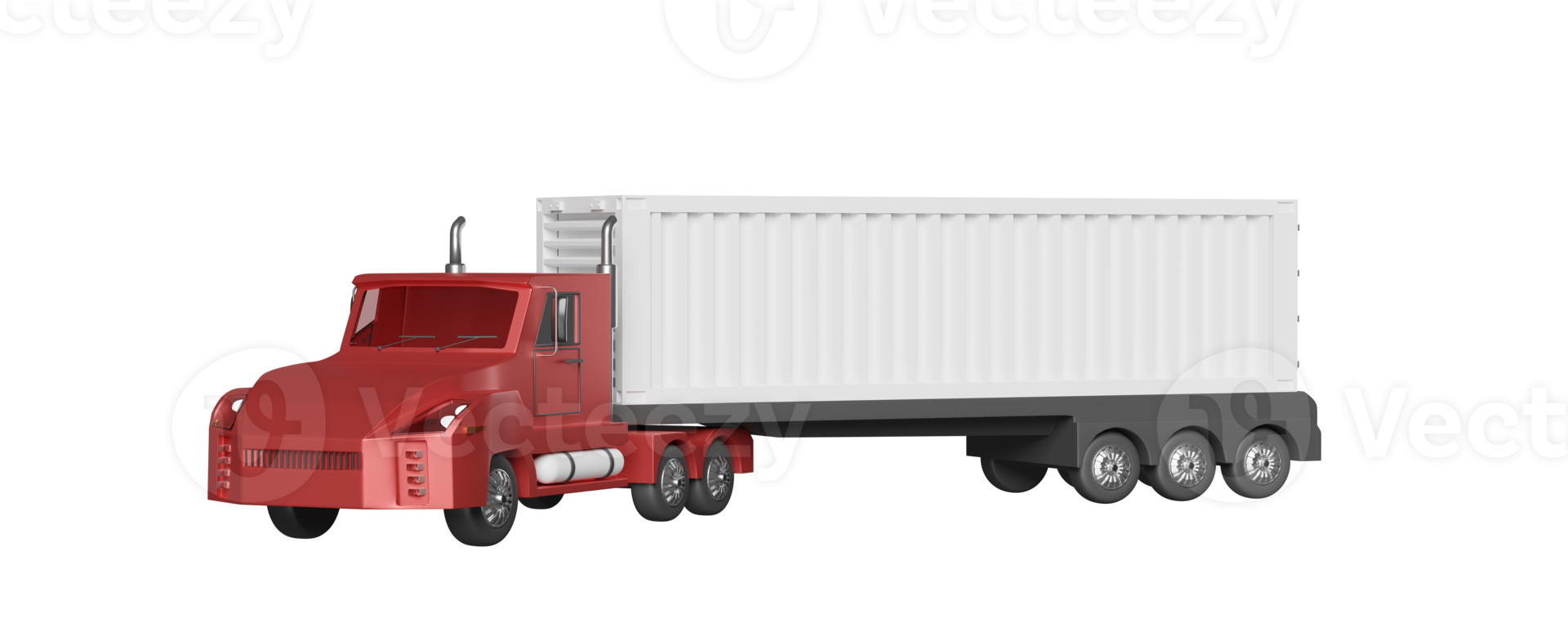 trator e reboque vermelho ou semi caminhão com contêiner, ilustração 3d ou renderização 3d png