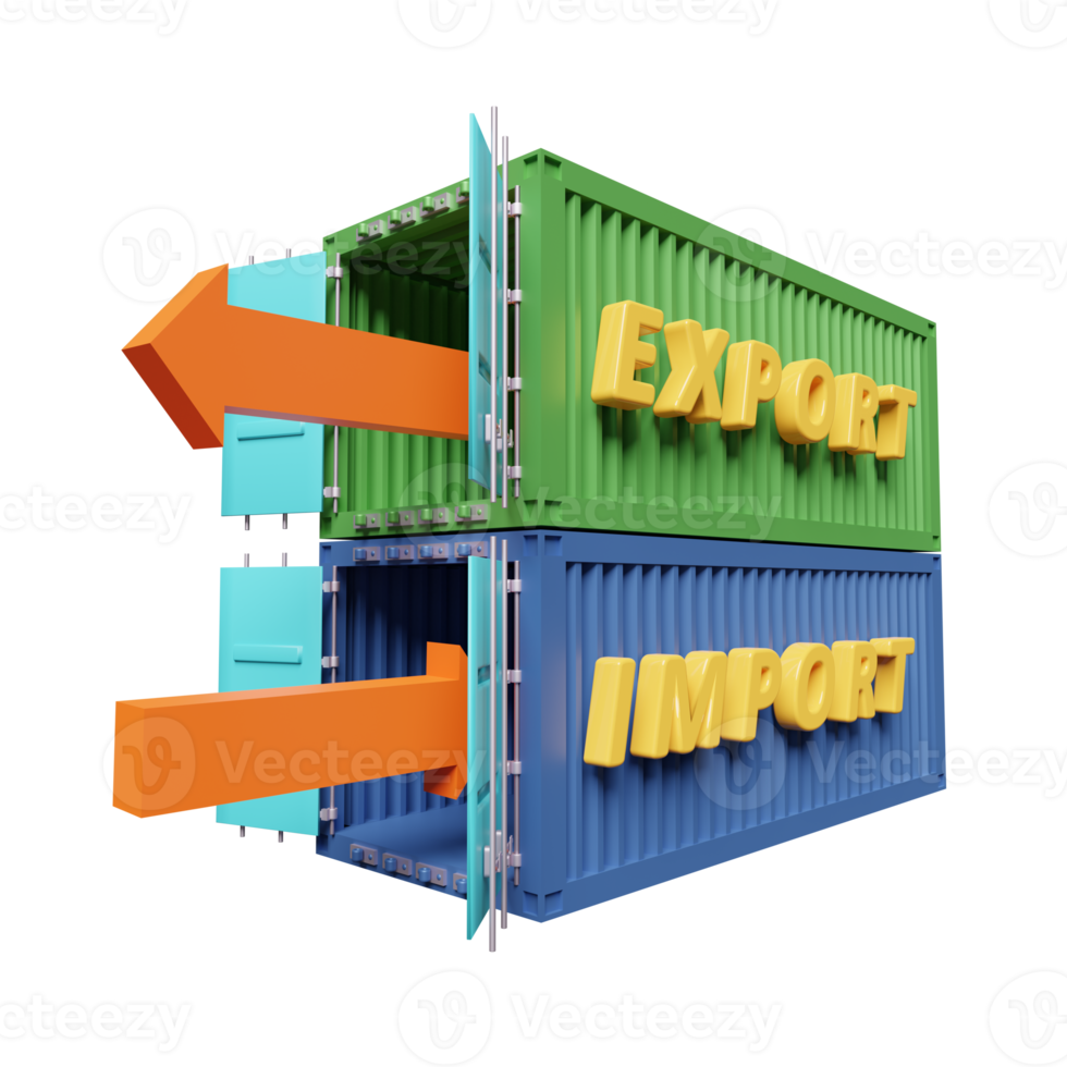 contenedor hipping con flecha para importación exportación, concepto de servicio logístico aislado. ilustración 3d o representación 3d png