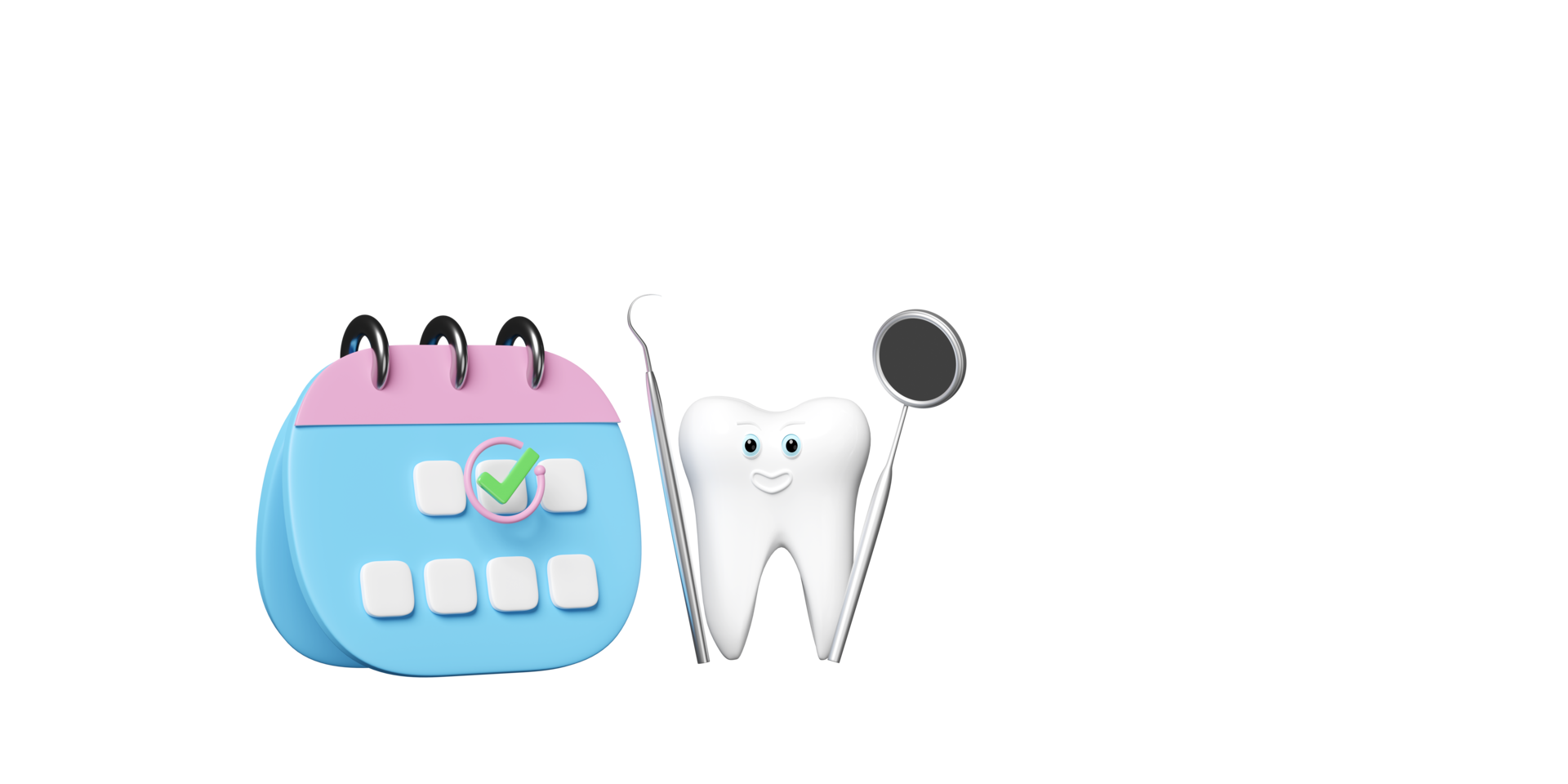 Free 3d calendar with dental molar teeth model, marked date, dentist  mirror, sickle scaler isolated. health of white teeth, dental examination  of the dentist, 3d render illustration 13083774 PNG with Transparent  Background