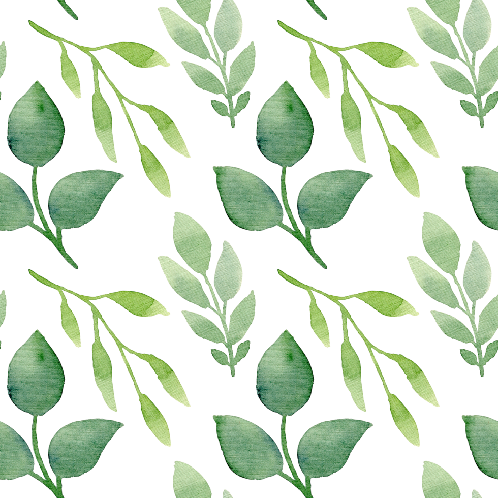 Greenery Floral Watercolor Seamless Pattern. Green Leaves Floral Background. Perfect for invitations, prints, packing, fabric, textile, wrapping paper png