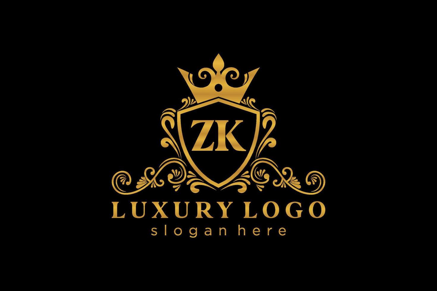 Initial ZK Letter Royal Luxury Logo template in vector art for Restaurant, Royalty, Boutique, Cafe, Hotel, Heraldic, Jewelry, Fashion and other vector illustration.