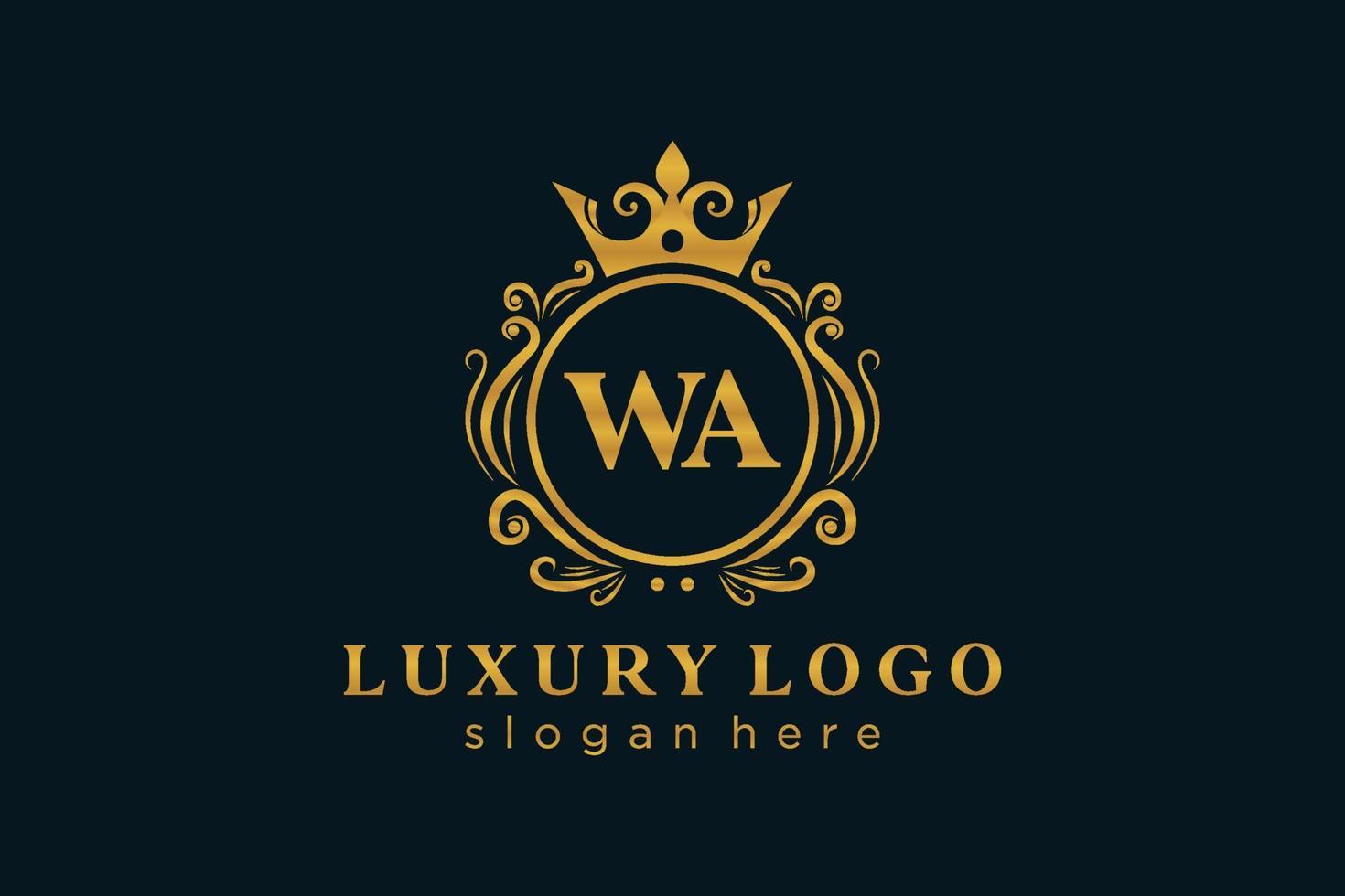 Initial WA Letter Royal Luxury Logo template in vector art for Restaurant, Royalty, Boutique, Cafe, Hotel, Heraldic, Jewelry, Fashion and other vector illustration.