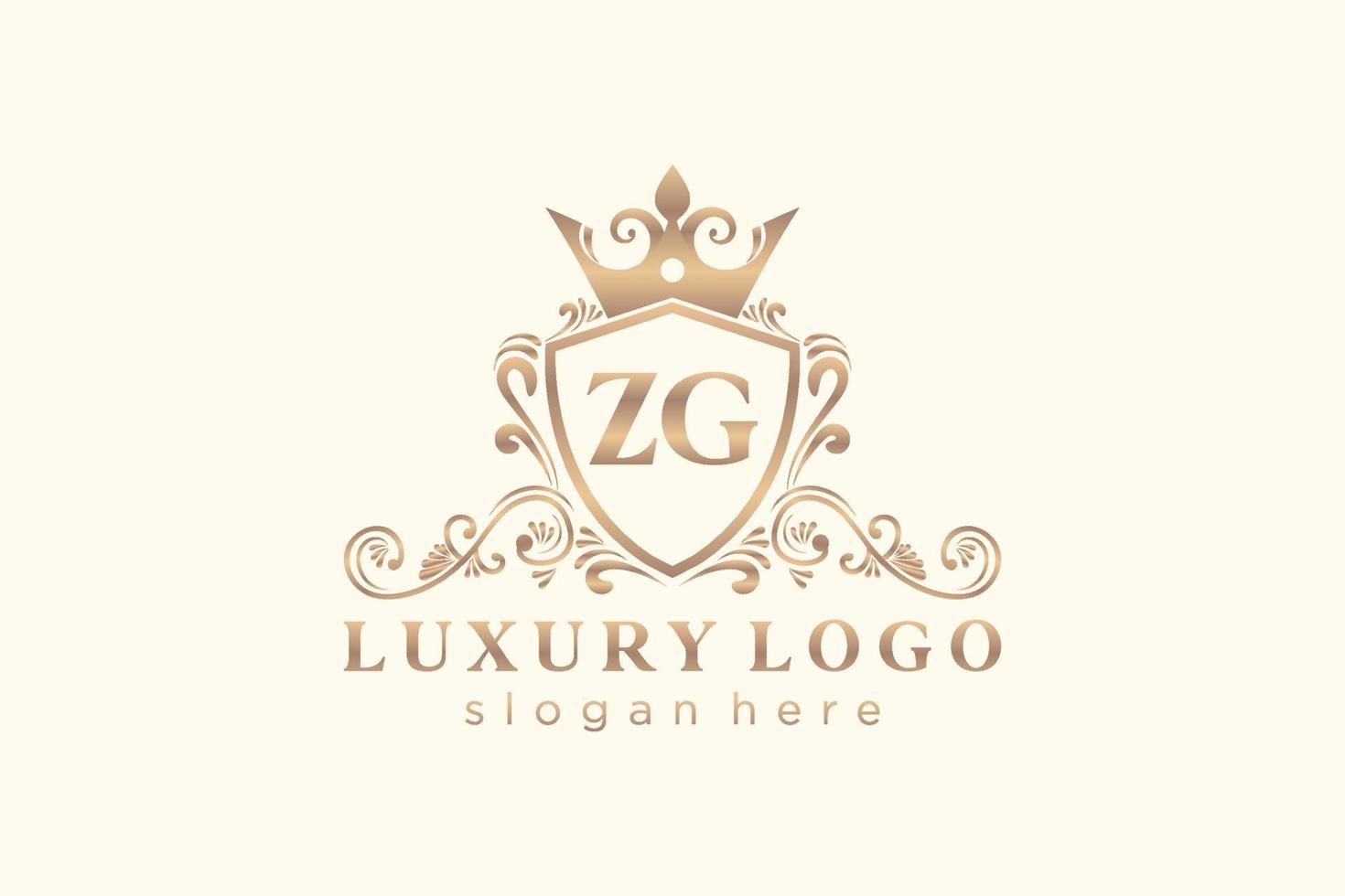 Initial ZG Letter Royal Luxury Logo template in vector art for Restaurant, Royalty, Boutique, Cafe, Hotel, Heraldic, Jewelry, Fashion and other vector illustration.