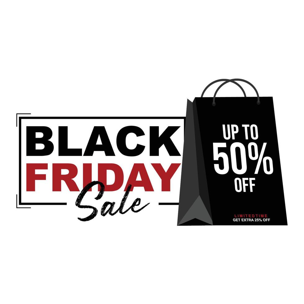 Black friday sale event vector design, with black shopping bag discount offer on white background.