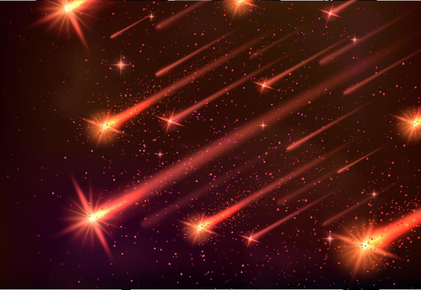 estandarte vectorial espacial de lluvia de meteoritos, estrellas fugaces y cometas o asteroides que caen con bolas de fuego de meteoritos amarillos brillantes, senderos de fuego brillantes y chispas naranjas. galaxia, universo y astronomía vector