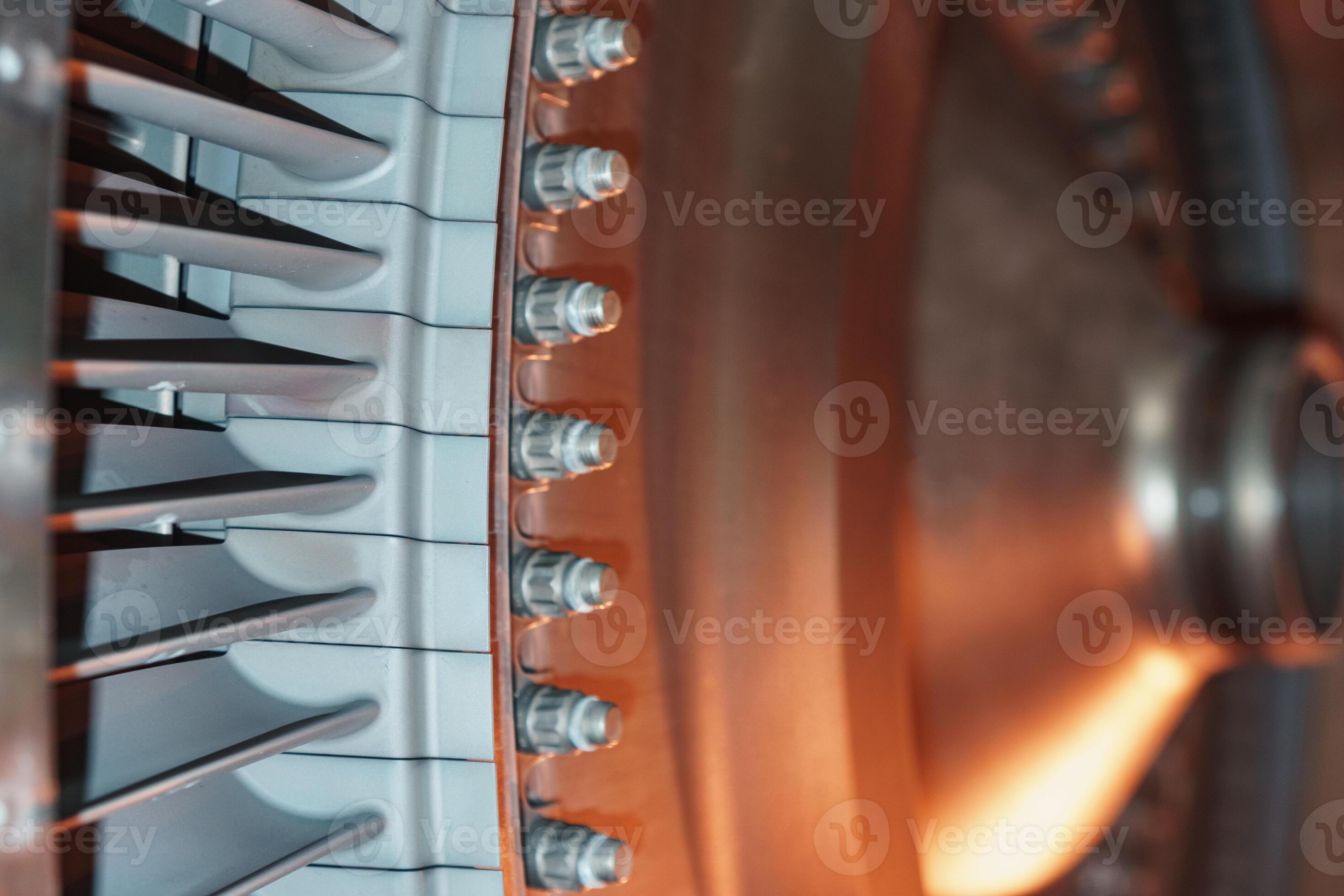 A rotor disc with blades of a turbojet gas turbine engine, inside view