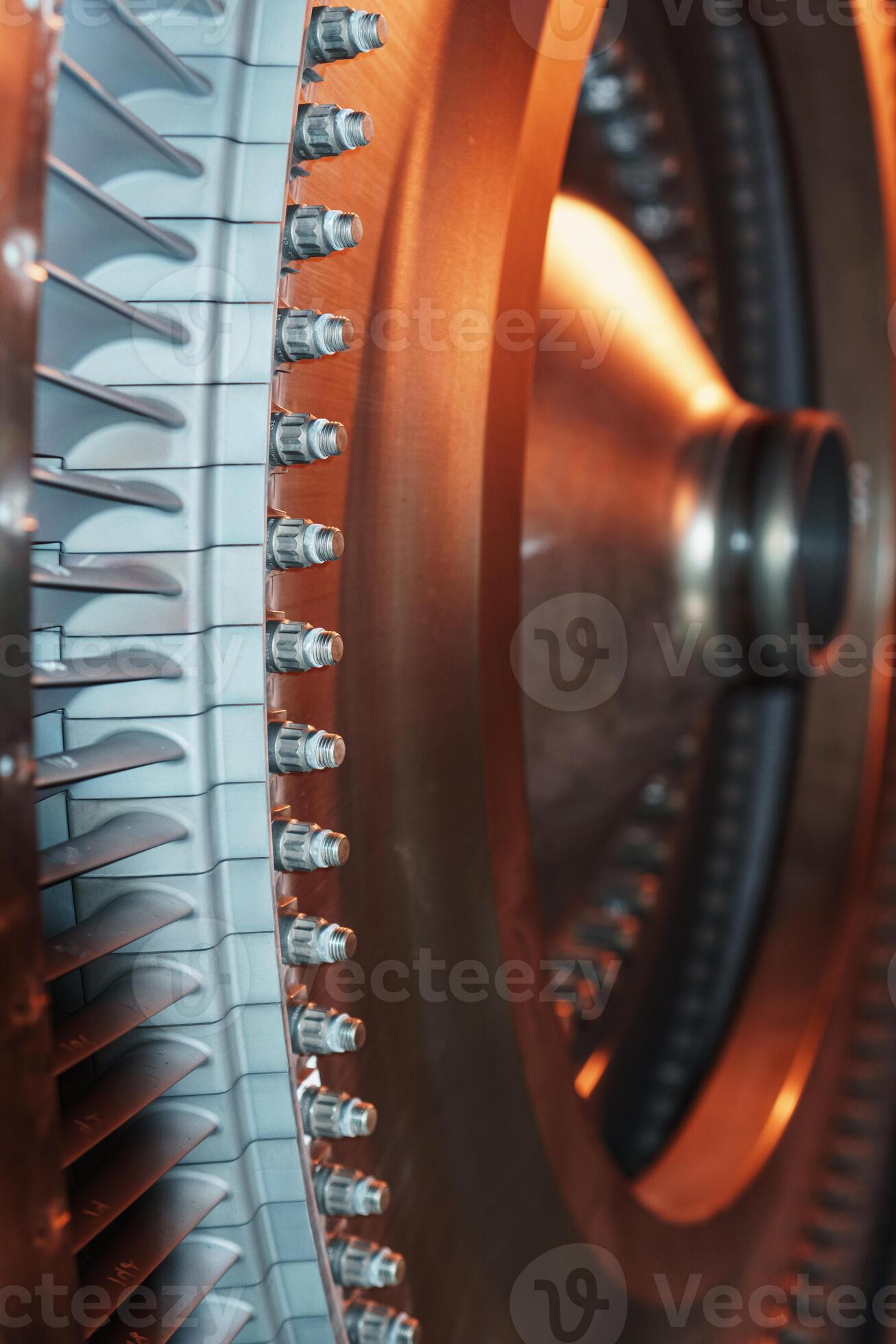 A rotor disc with blades of a turbojet gas turbine engine, inside view