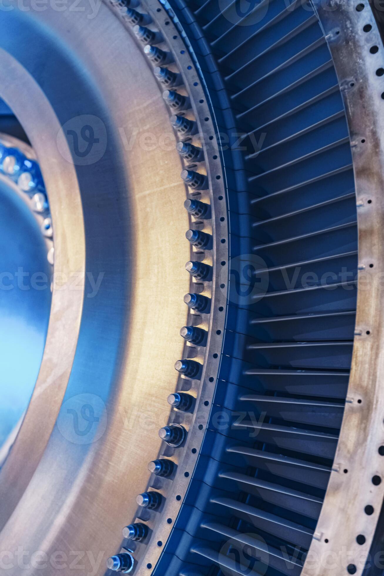 Turbine generator rotor with blades and discs, interior view. 13085625 Stock Photo at Vecteezy