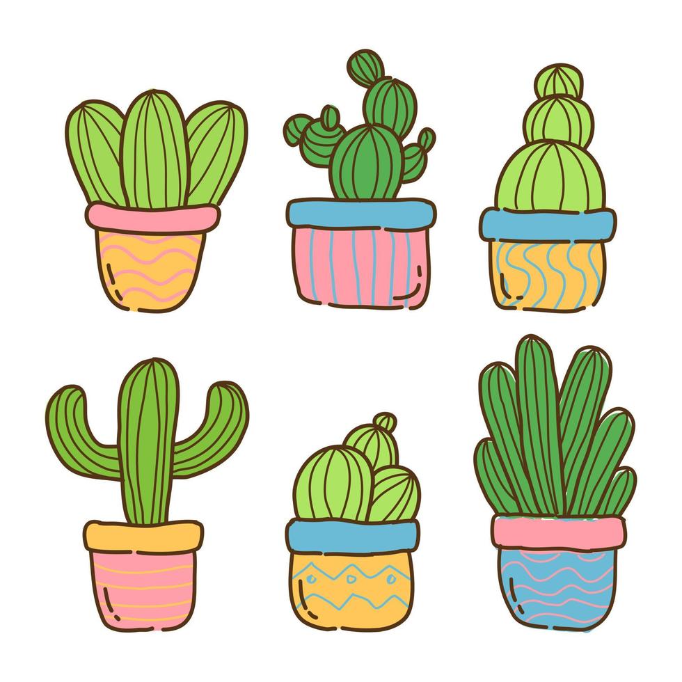 Ilustración de vector de garabatos de cactus lindo