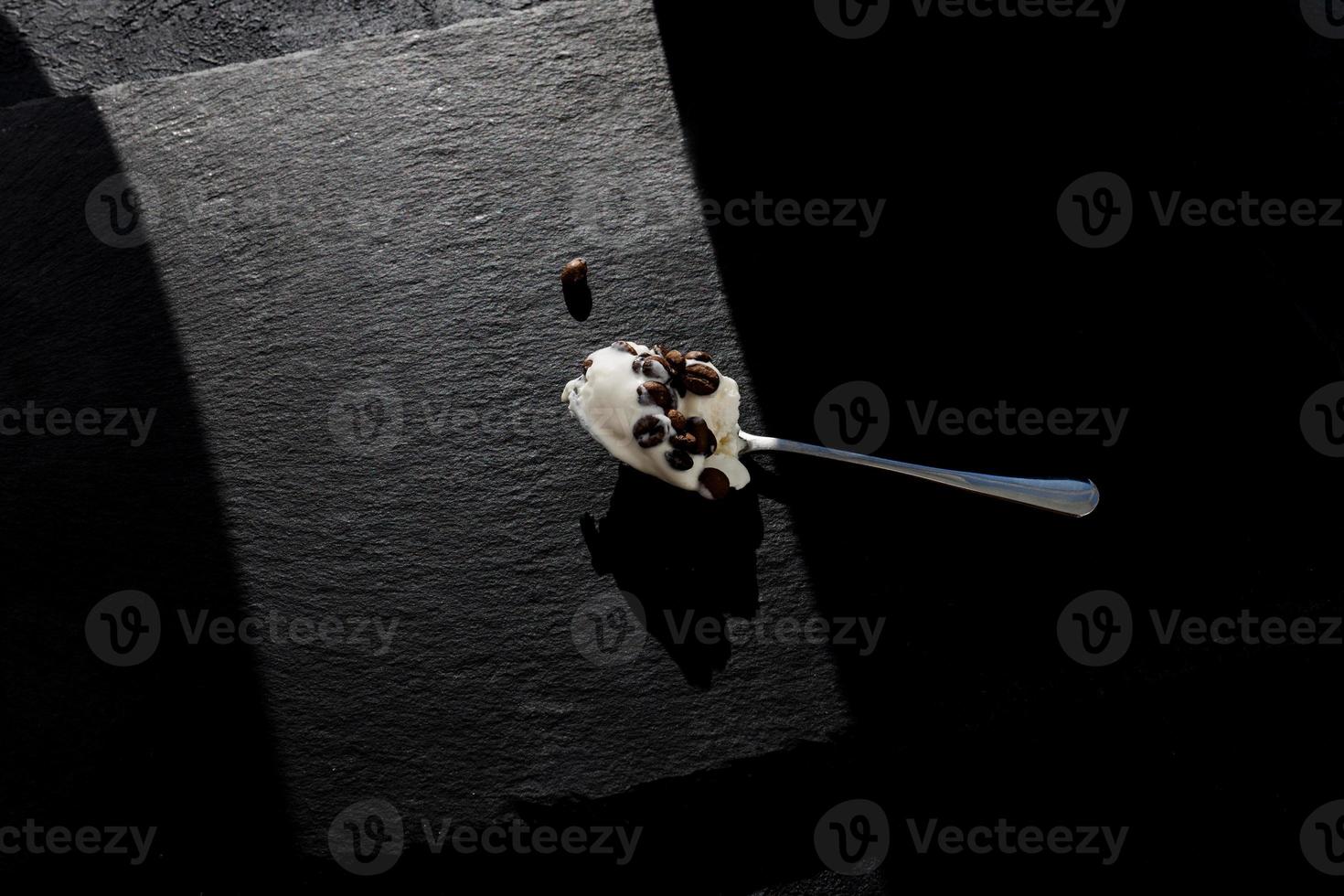 spoon of vanilla ice cream photo