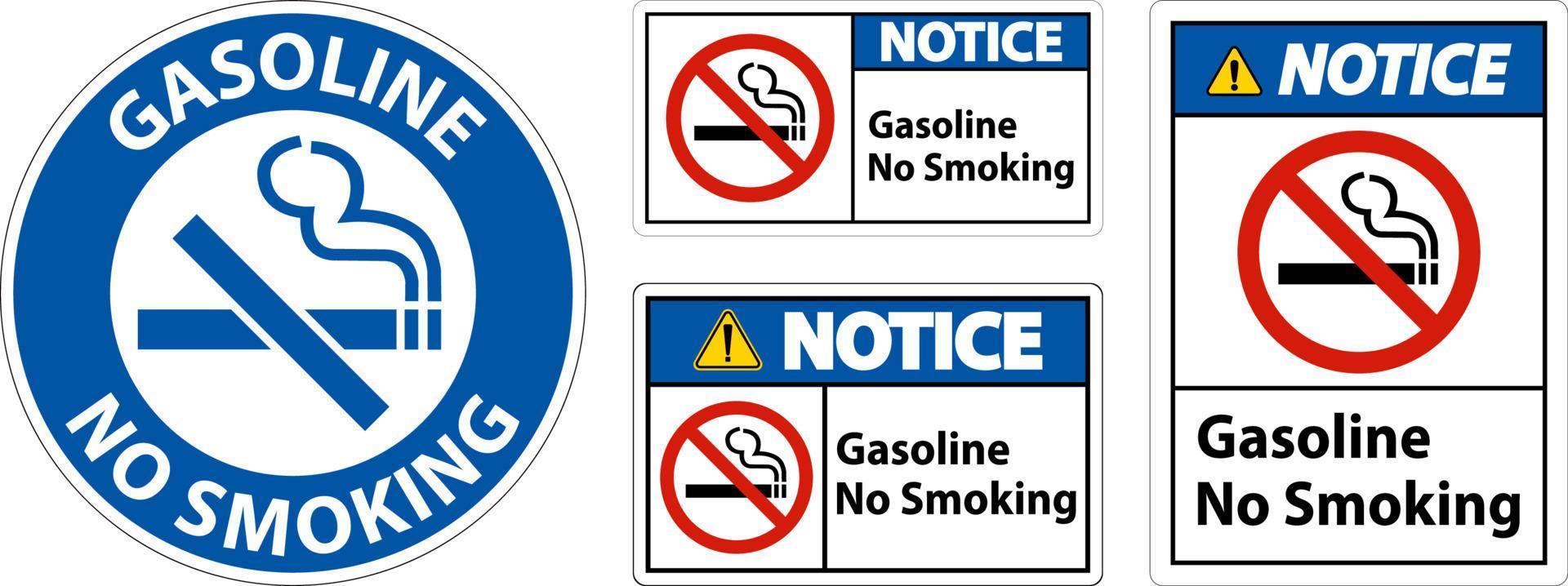 Aviso gasolina señal de prohibido fumar sobre fondo blanco. vector