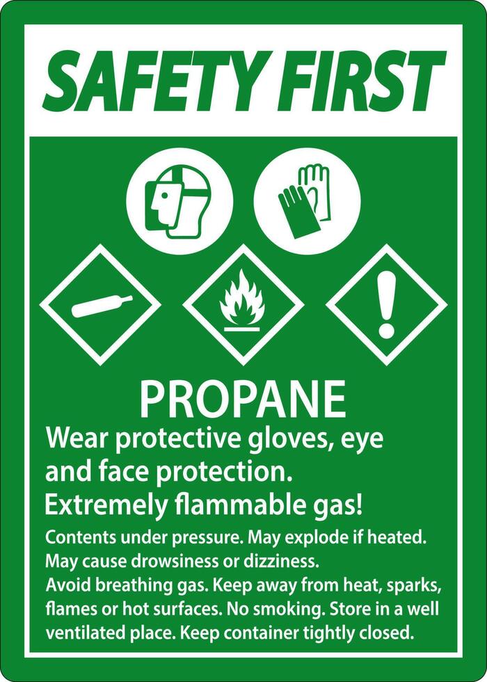 Safety First Propane Flammable Gas PPE GHS Sign vector