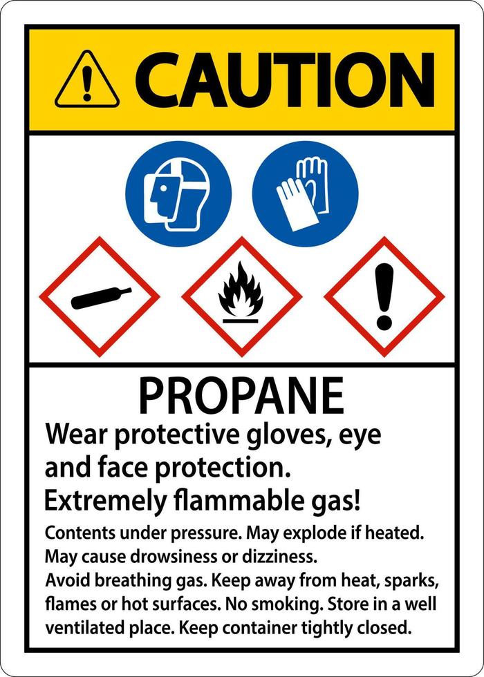 Caution Propane Flammable Gas PPE GHS Sign vector