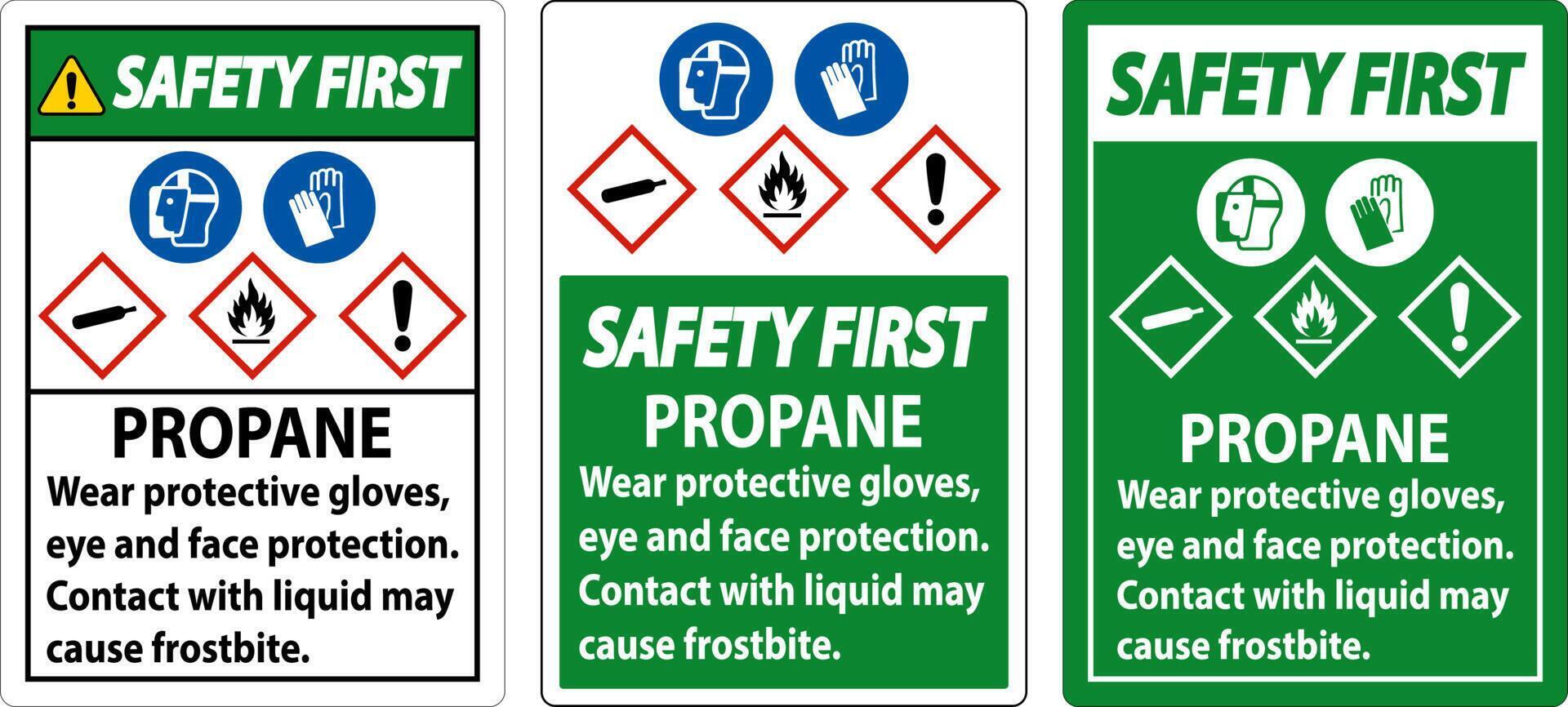Safety First Propane Flammable Gas PPE GHS Sign vector