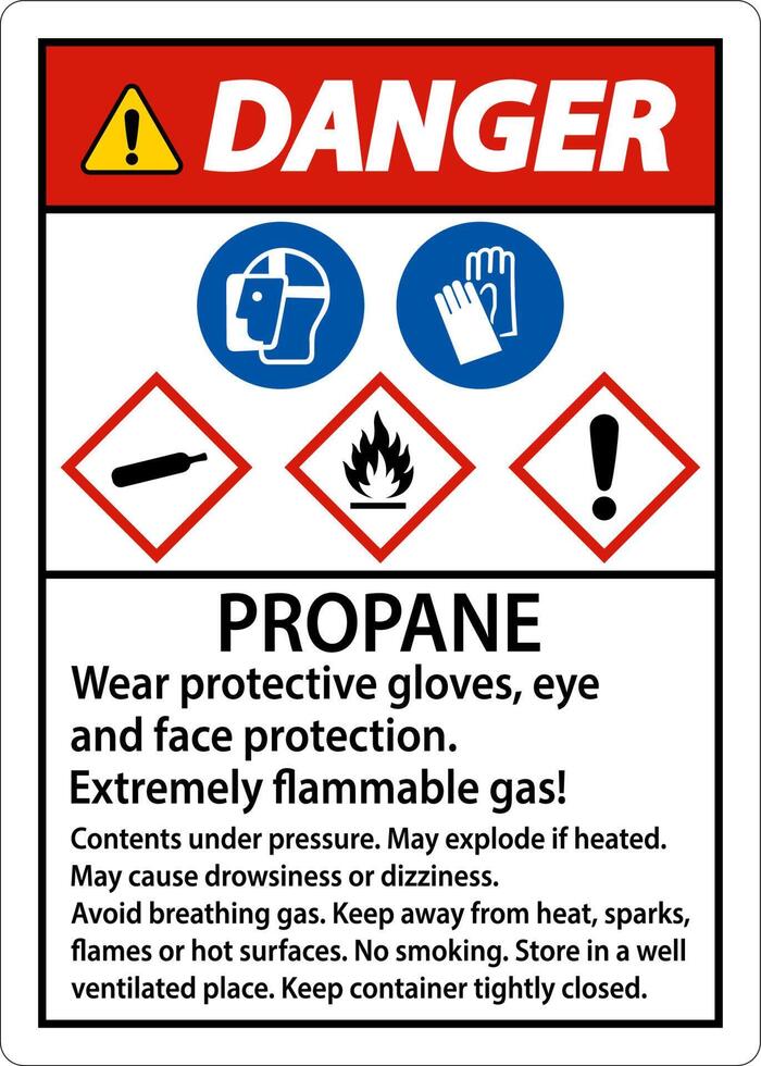 Danger Propane Flammable Gas PPE GHS Sign vector