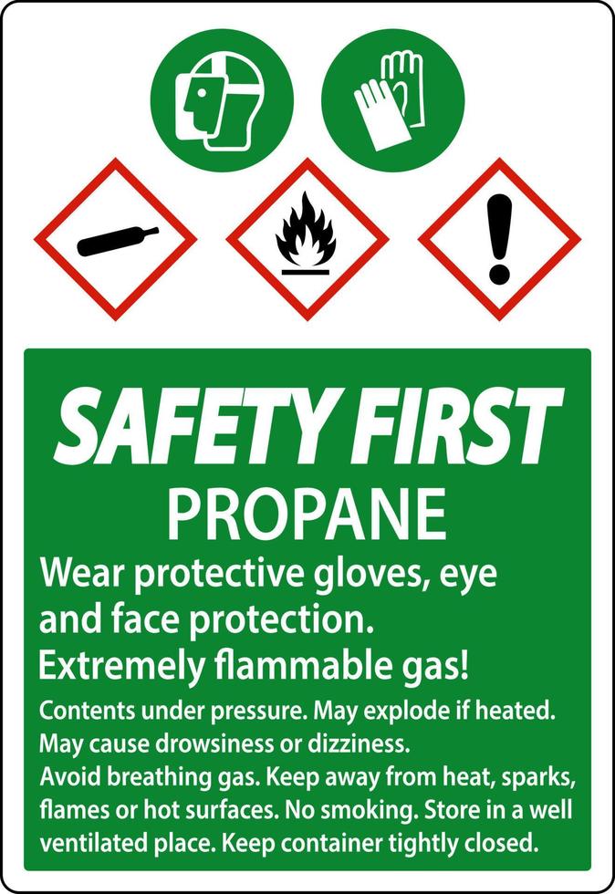 Safety First Propane Flammable Gas PPE GHS Sign vector