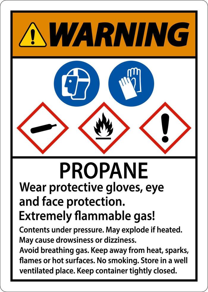 Warning Propane Flammable Gas PPE GHS Sign vector
