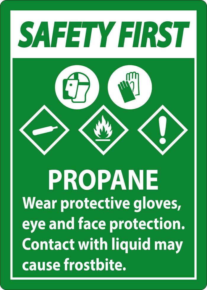 Safety First Propane Flammable Gas PPE GHS Sign vector