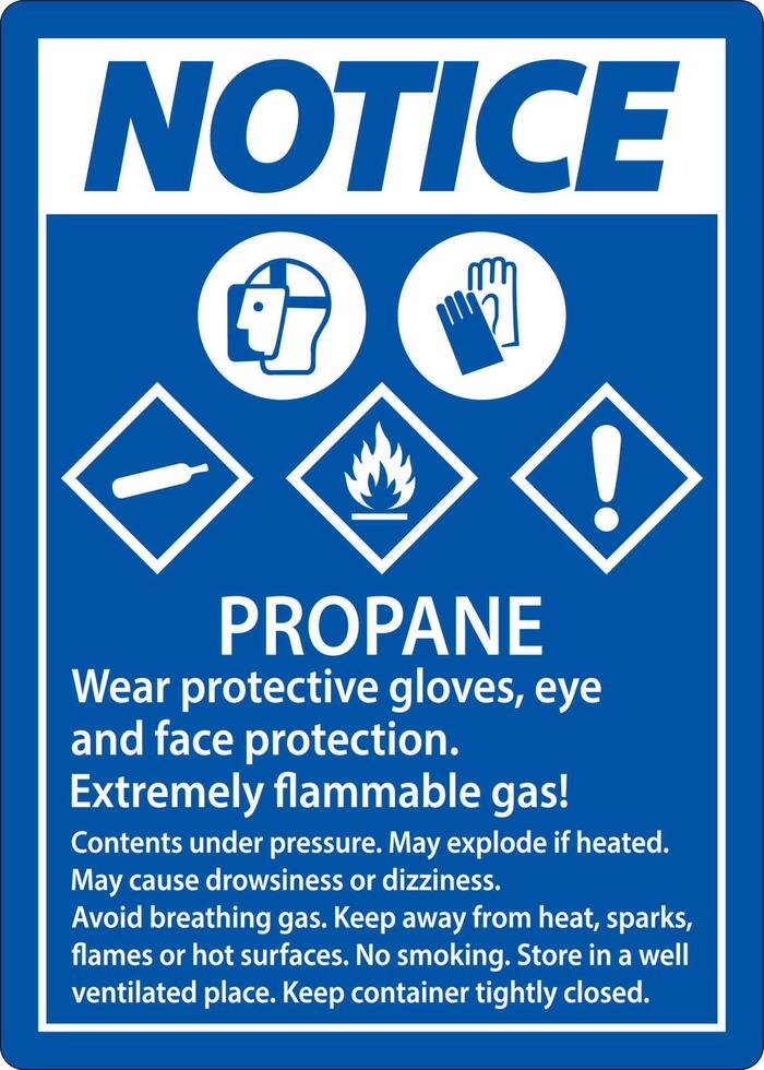 Notice Propane Flammable Gas PPE GHS Sign vector