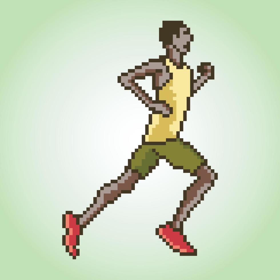 un hombre corriendo en un maratón con pixel art. vector