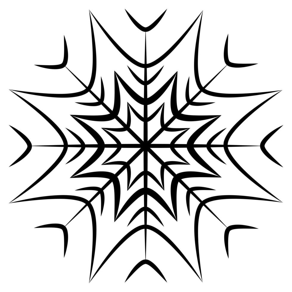 Abstract patterned snowflake. Outline drawing. Silhouette. Line art. Isolate vector