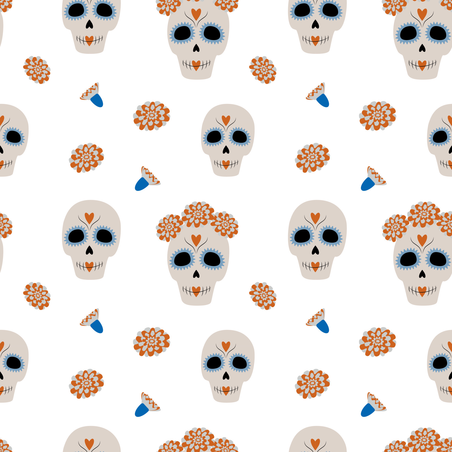 Dia de los muertos. Mexico. Seamless pattern to Day of the Dead from Sugar  Skull and flower. Isolate 13086163 Vector Art at Vecteezy