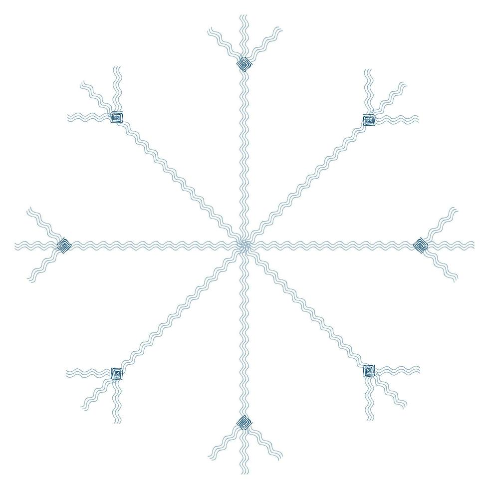 Abstract snowflake with wavy patterned lines in trendy wintry hues blue. Icon. Isolate vector