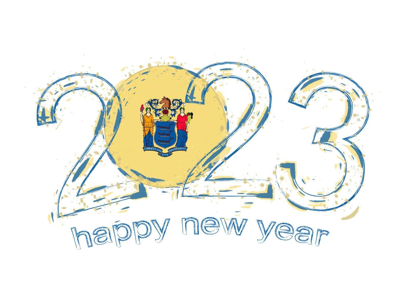 2023 Year in grunge style with flag of New Jersey. vector